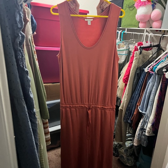 DAILY RITUAL Rust/ Dark Coral Colored Sleeveless Wide Leg Crop Jumpsuit MEDIUM - Picture 2 of 4